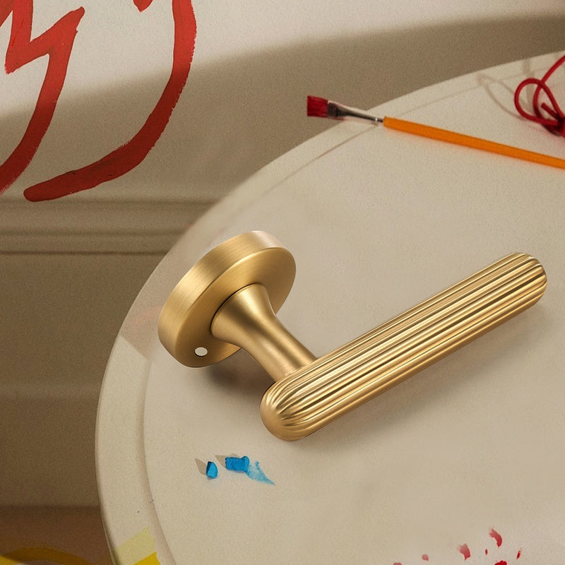 Dooroom Brass Door Lock Set Modern Simple European Interiror Bedroom Bathroom Double Wood Door Lever Set Dummy Handle Knob