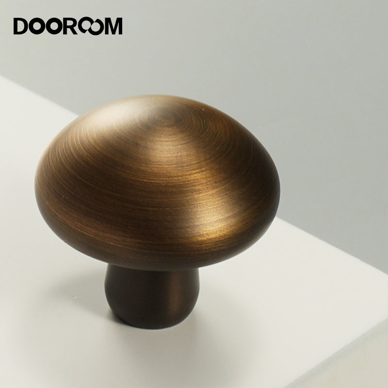 DOOROOM 1 Inch Matt Black Antique Brass Cabinet Knobs Modern Dresser Round Knobs Brass Mushroom Shape Pulls for Kitchen 