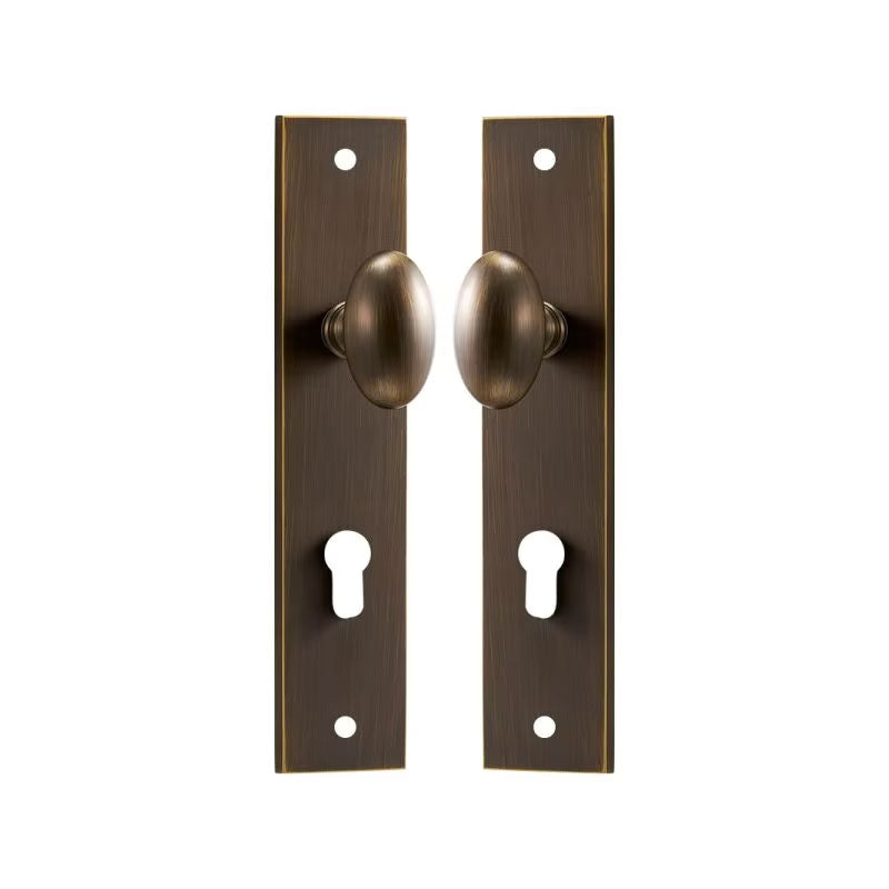 Dooroom Brass Door Lock Set Modern Egg Shaped Knob Long Plate Interior Bedroom Bathroom Double Wood Door Lever Set Dummy Handles