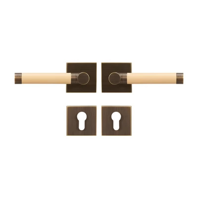 Dooroom Brass Door Lock Set Modern Replaceable Leather Interior Bedroom Bathroom Double Dummy Privacy Passage Door Lever Set
