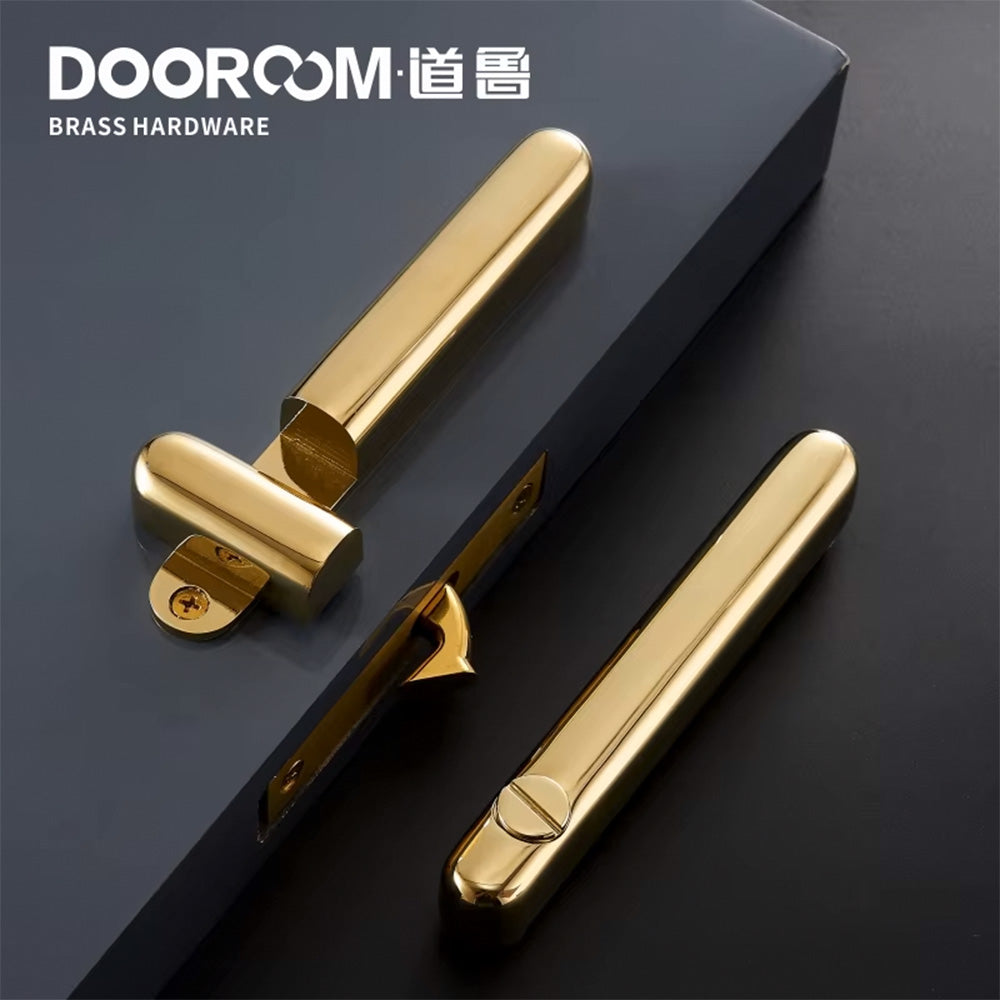 Dooroom Brass Sliding Door Lock Set Handles Gold PVD Black Interior Living Room Bathroom Balcony Kitchen