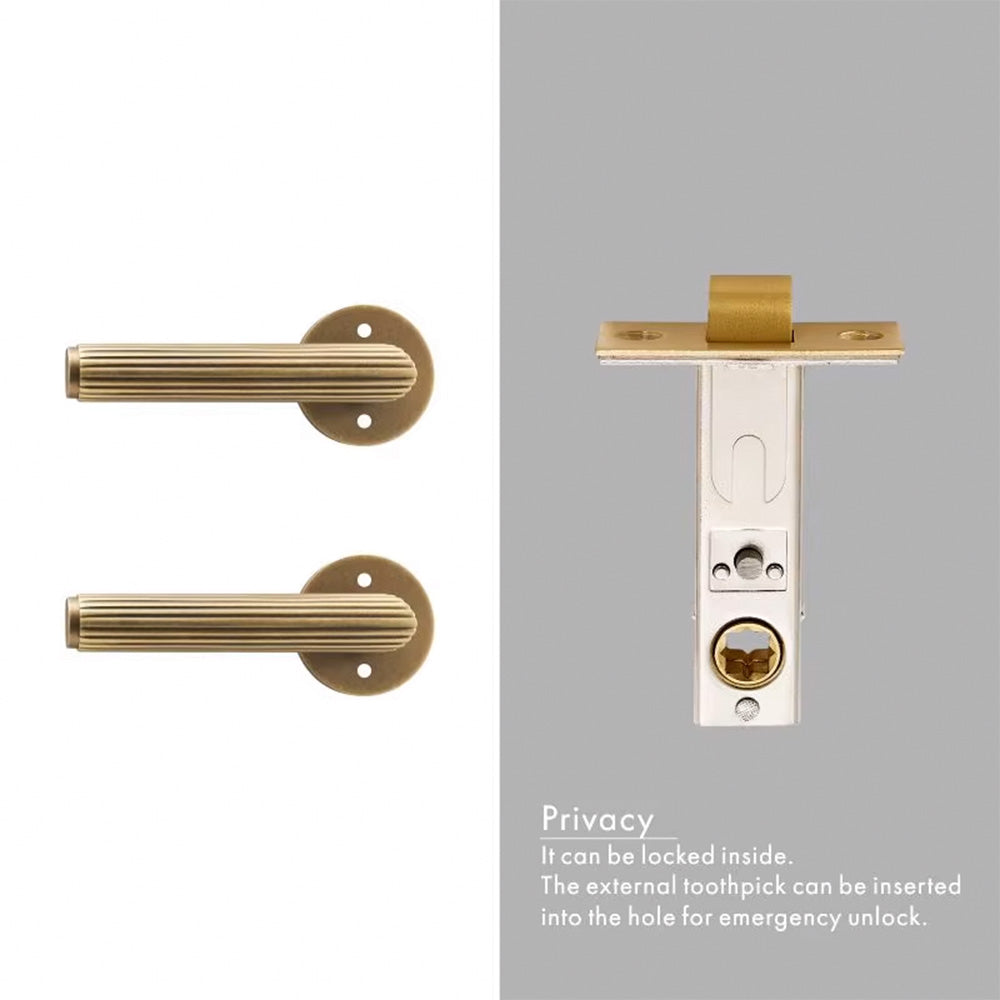 Dooroom Brass Door Lock Set Modern Stripe Matt Silver Interior Bedroom Bathroom Double Wood Door Lever Dummy Privacy Passage