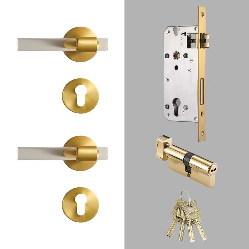 Dooroom Brass Acrylic Door Lock Set Modern Interior Bedroom Bathroom Double Wood Door Lever Set Dummy Privacy Passage Lock Set