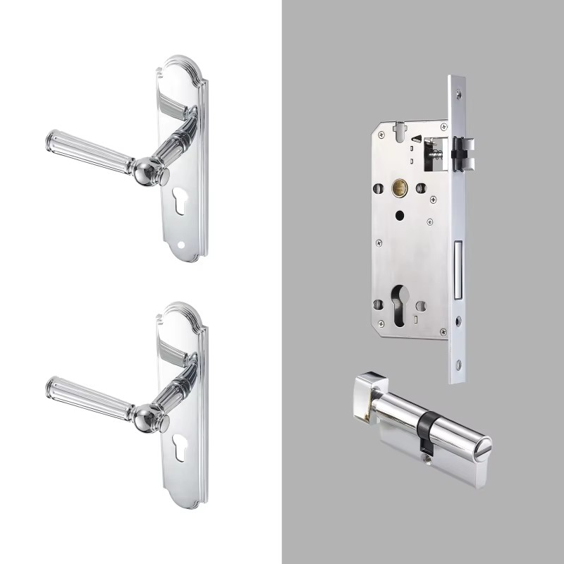 Dooroom Brass Door Lock Set Modern Shiny Chrome Interior Bedroom Bathroom Double Wood Door Lever Set Dummy Handle