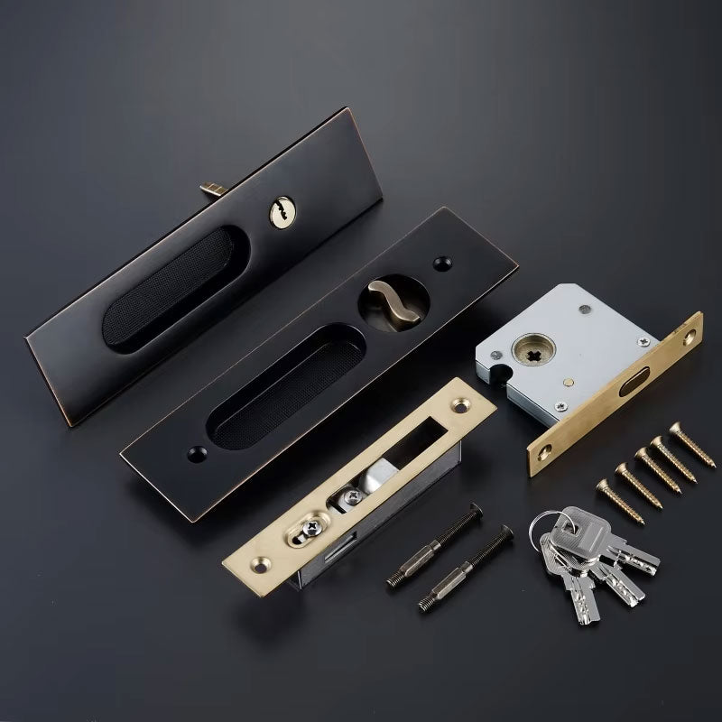 Dooroom Brass Sliding Door Lock Modern American Push Pull Hidden Handle Interior Living Room Bathroom Balcony Lockset With Keys