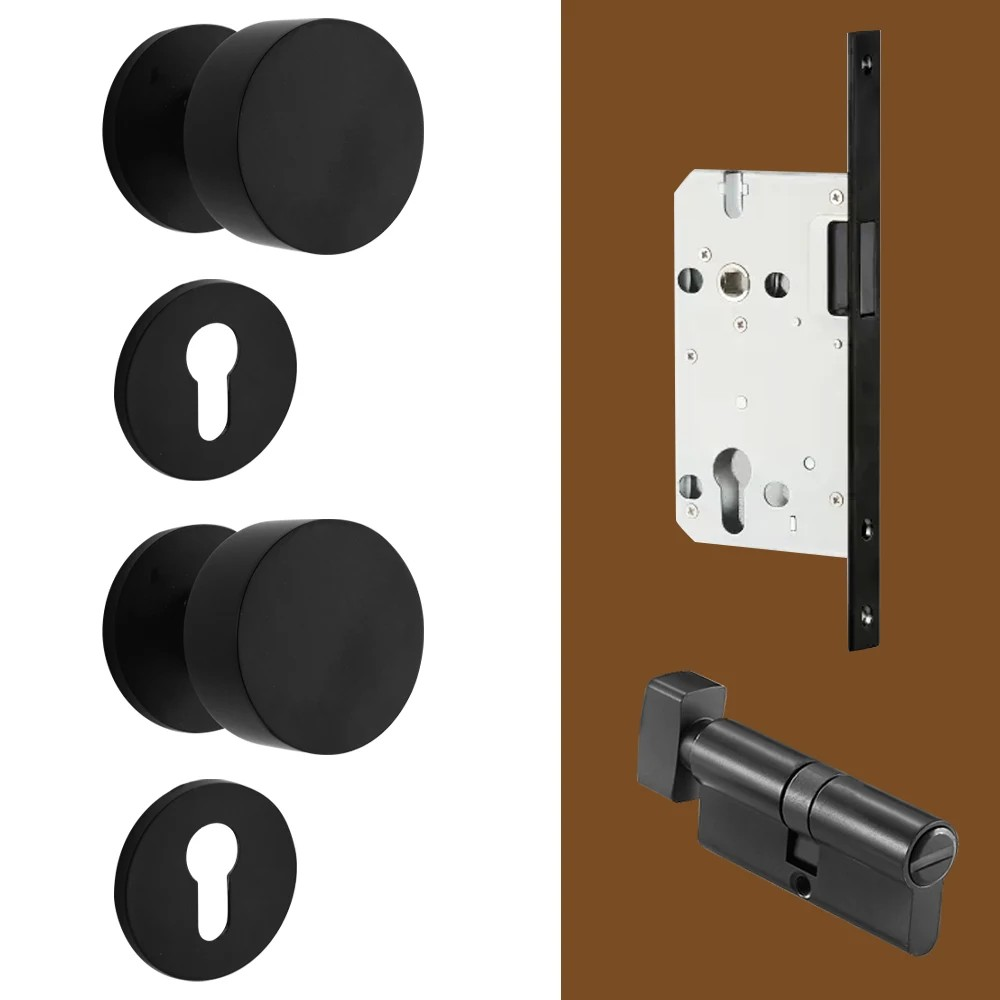 Dooroom Brass Door Lock Set Modern Brass Black Nickel Interior Bedroom Bathroom Double Wood Door Lever Set Dummy Handle Passage
