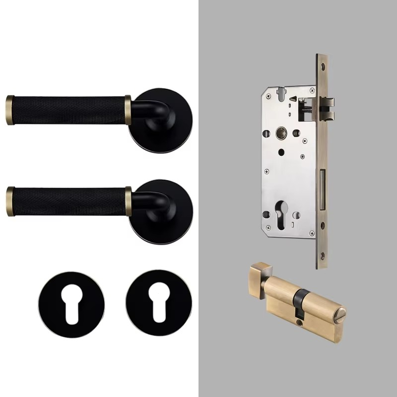 Dooroom Brass Knurled Door Lock Set Modern Interior Bedroom Bathroom Double Wood Door Lever Set Dummy Knob Privacy Passage Locks