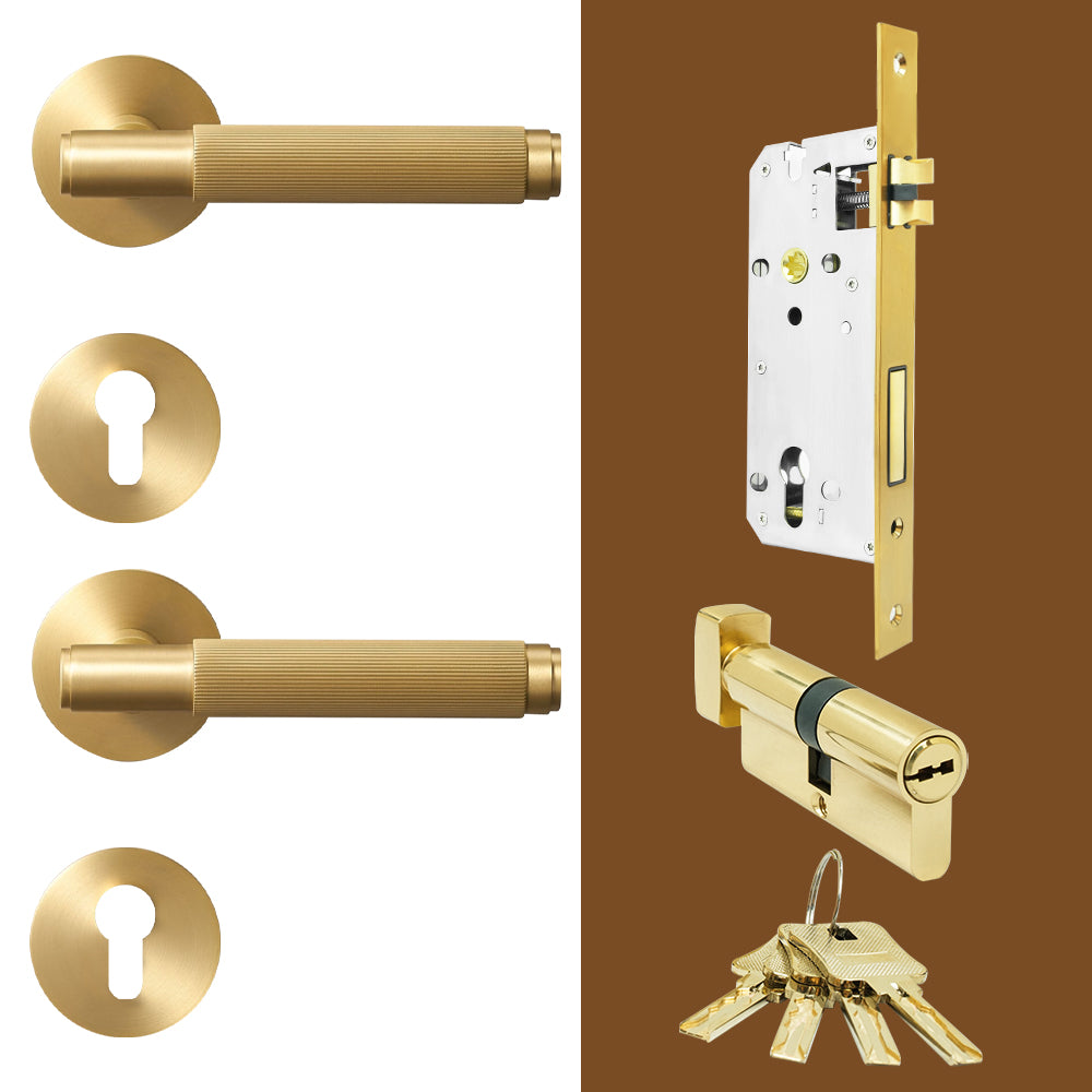 Dooroom Brass Stripe Door Lock Set Modern Grey Interior Bedroom Bathroom Double Wood Lever Dummy Handle Knob Linear