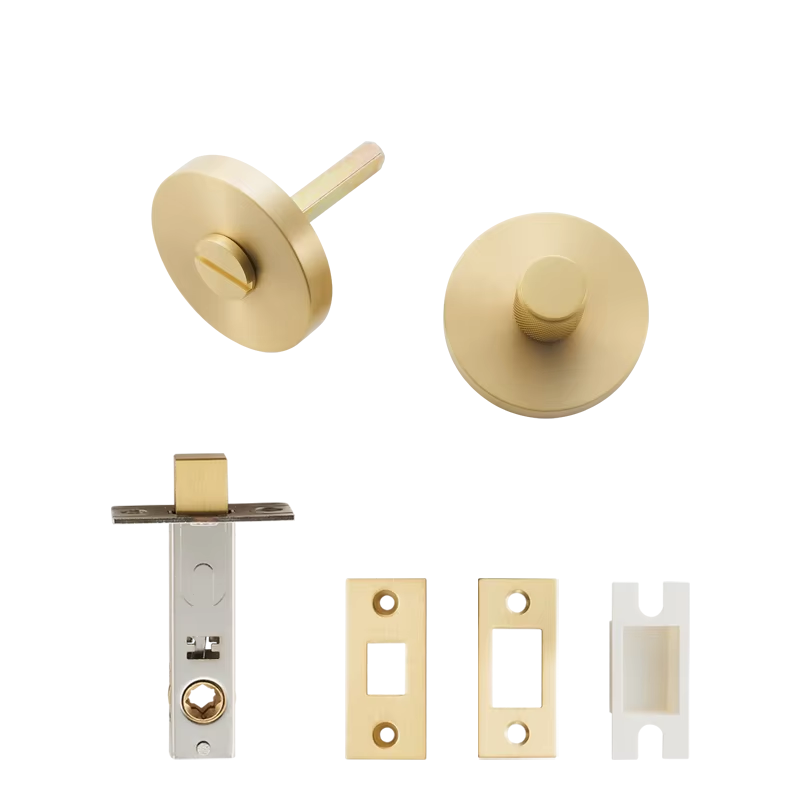 DOOROOM US Standard For 2-1/8" Hole Brass Knurled Lever Privacy Door Lock Passage Set  Round Rose 65mm Dummy Closet Handle
