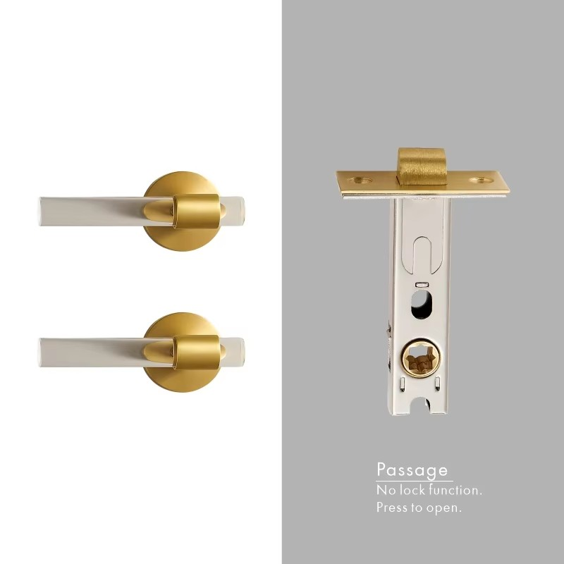 Dooroom Brass Acrylic Door Lock Set Modern Interior Bedroom Bathroom Double Wood Door Lever Set Dummy Privacy Passage Lock Set