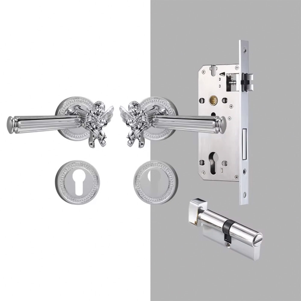 Dooroom Brass Door Lever Set Shiny Gold Bright Chrome Angel Interior Bedroom Bathroom Double Wood Door Lever Dummy Passage