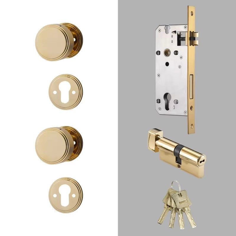 Dooroom Brass Door Lock Set PVD Shiny Gold Bright Chrome Interior Bedroom Bathroom Double Wood Door Lever Dummy Passage Privacy
