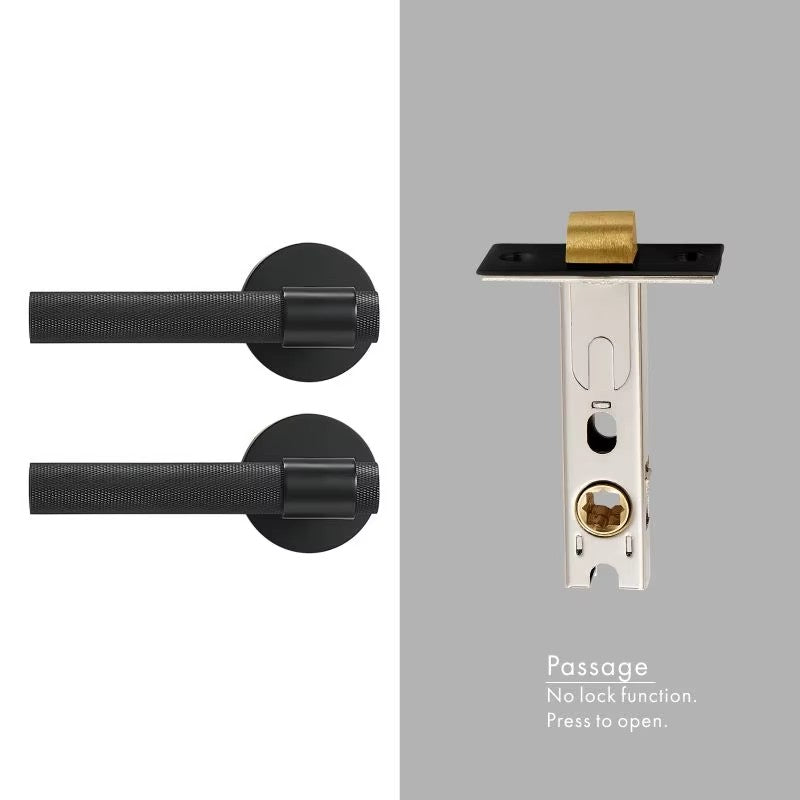 Dooroom Brass Knurled Door Lock Set Black Gold Interior Bedroom Bathroom Double Wood Door Lever Set Dummy Privacy