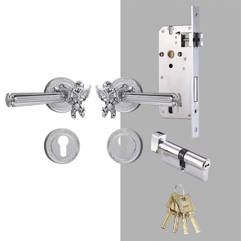 Dooroom Brass Door Lever Set Shiny Gold Bright Chrome Angel Interior Bedroom Bathroom Double Wood Door Lever Dummy Passage