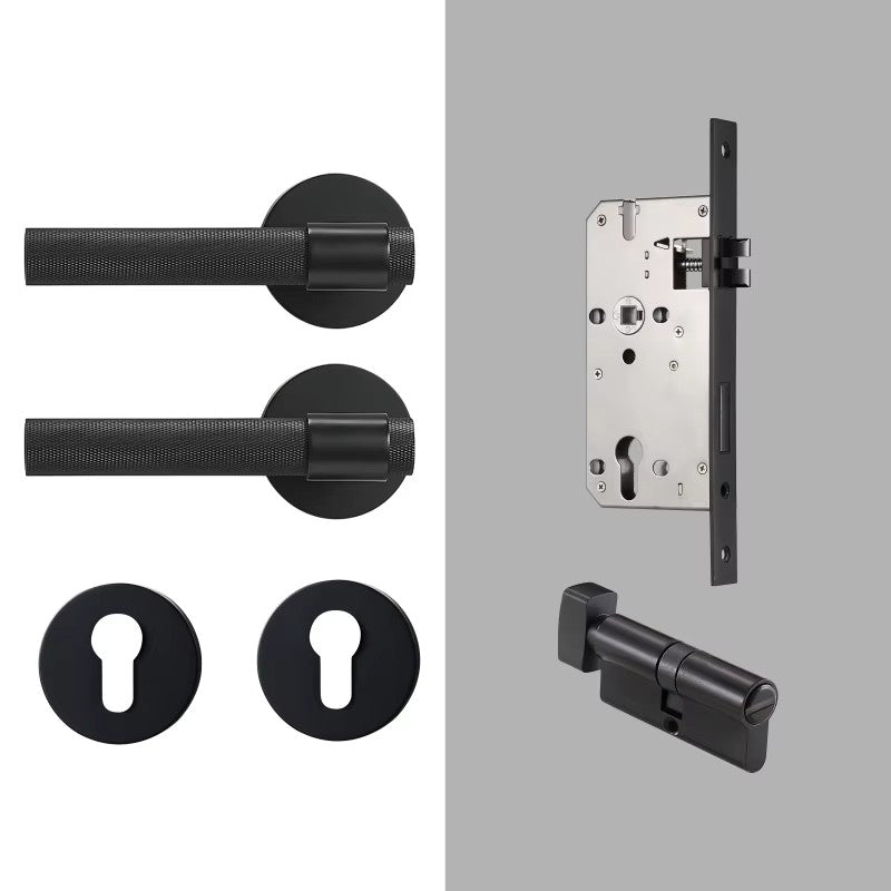 Dooroom Brass Knurled Door Lock Set Black Gold Interior Bedroom Bathroom Double Wood Door Lever Set Dummy Privacy